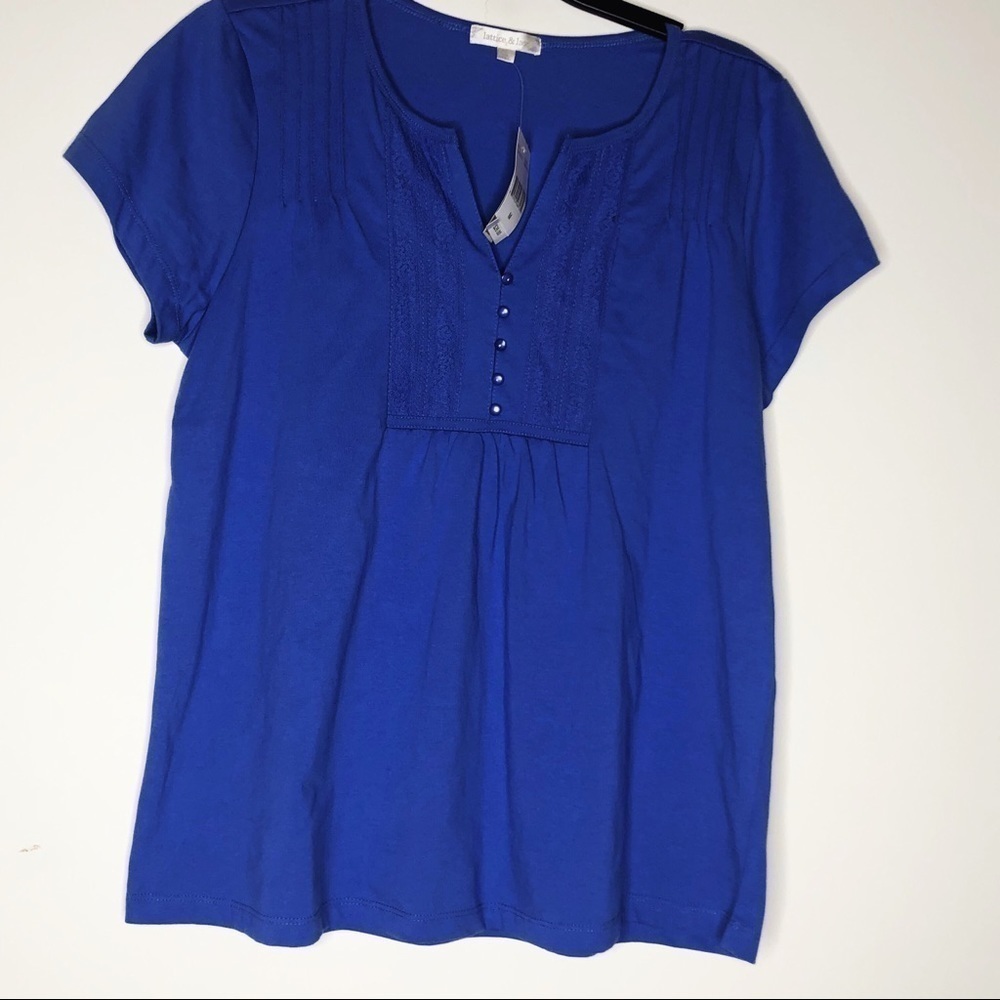 Lattice & LACE TOP. Dark blue. Size M